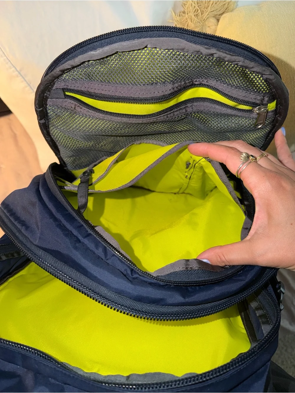 The North Face Navy and Lime Green Inductor Backpack